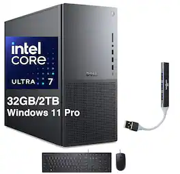 Dell - Upgraded - Tower Plus EBT2250 Desktop (Intel Ultra 7-265, 32GB DDR5, 2TB PCIe SSD, Win 11 Pro) w/USB Hub - Black