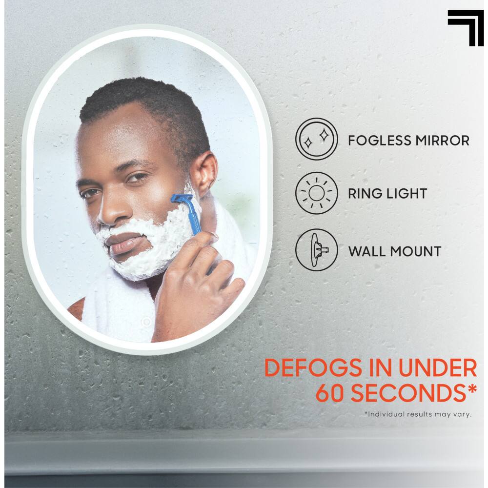 FOGLESS MIRROR RING LIGHT WALL MOUNT DEFOGS IN UNDER 60 SECONDS* Individual results may vary.