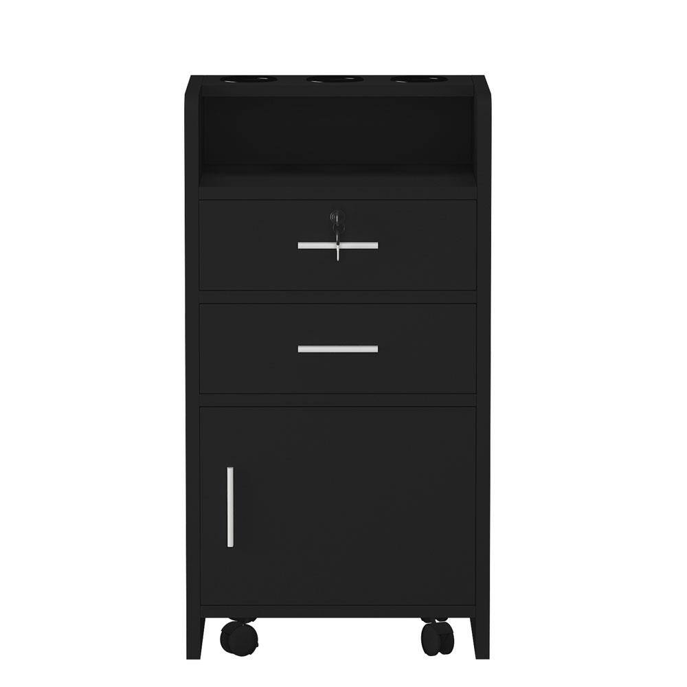 Left. Winado - Mobile Salon Station Rolling Drawer Cabinet Trolley with Pullout Drawers & Bottom Space & Hair Dryer Holders for Barber - Black.