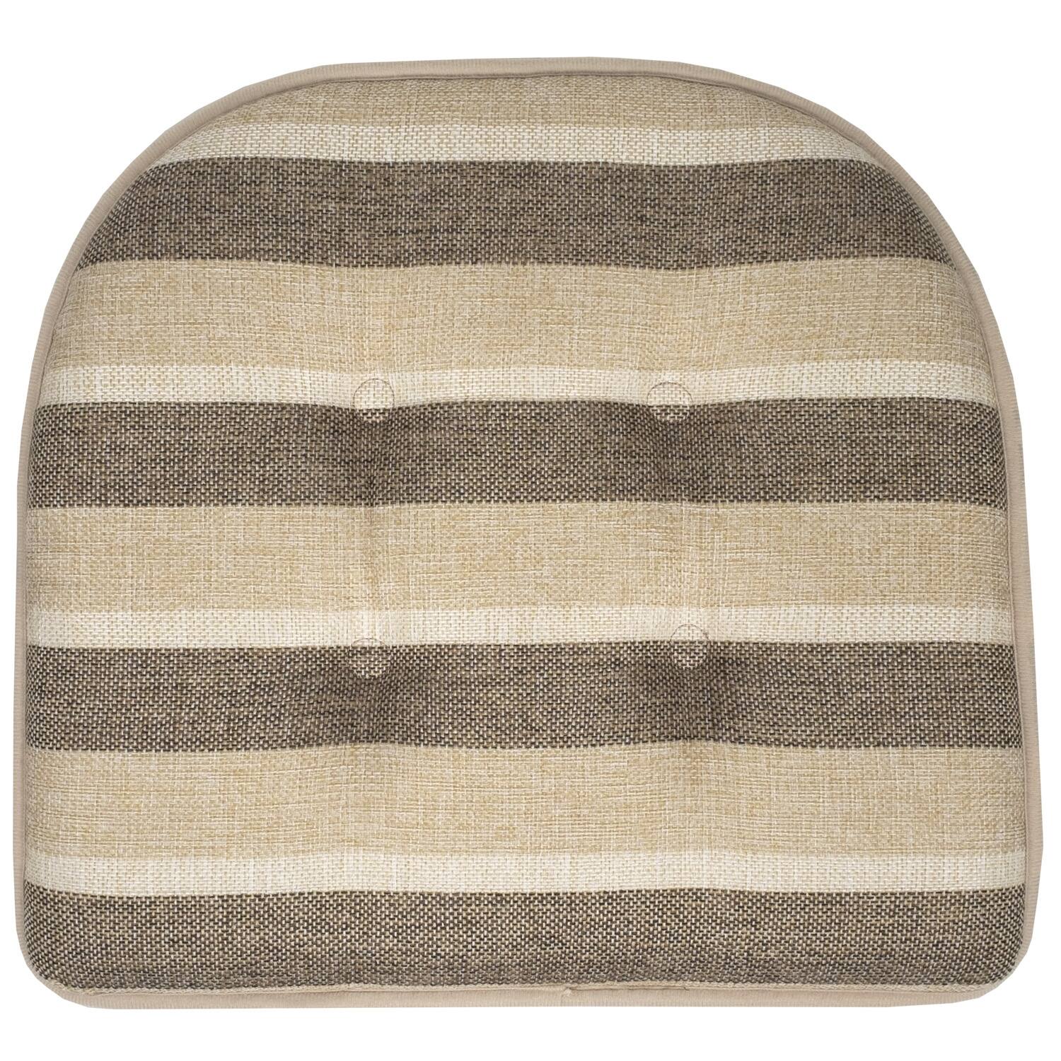 Left. Sweet Home Collection - Bradford Striped U Shaped Memory Foam 17" x 16" Chair Cushion, 4-Pack - Beige/Brown.