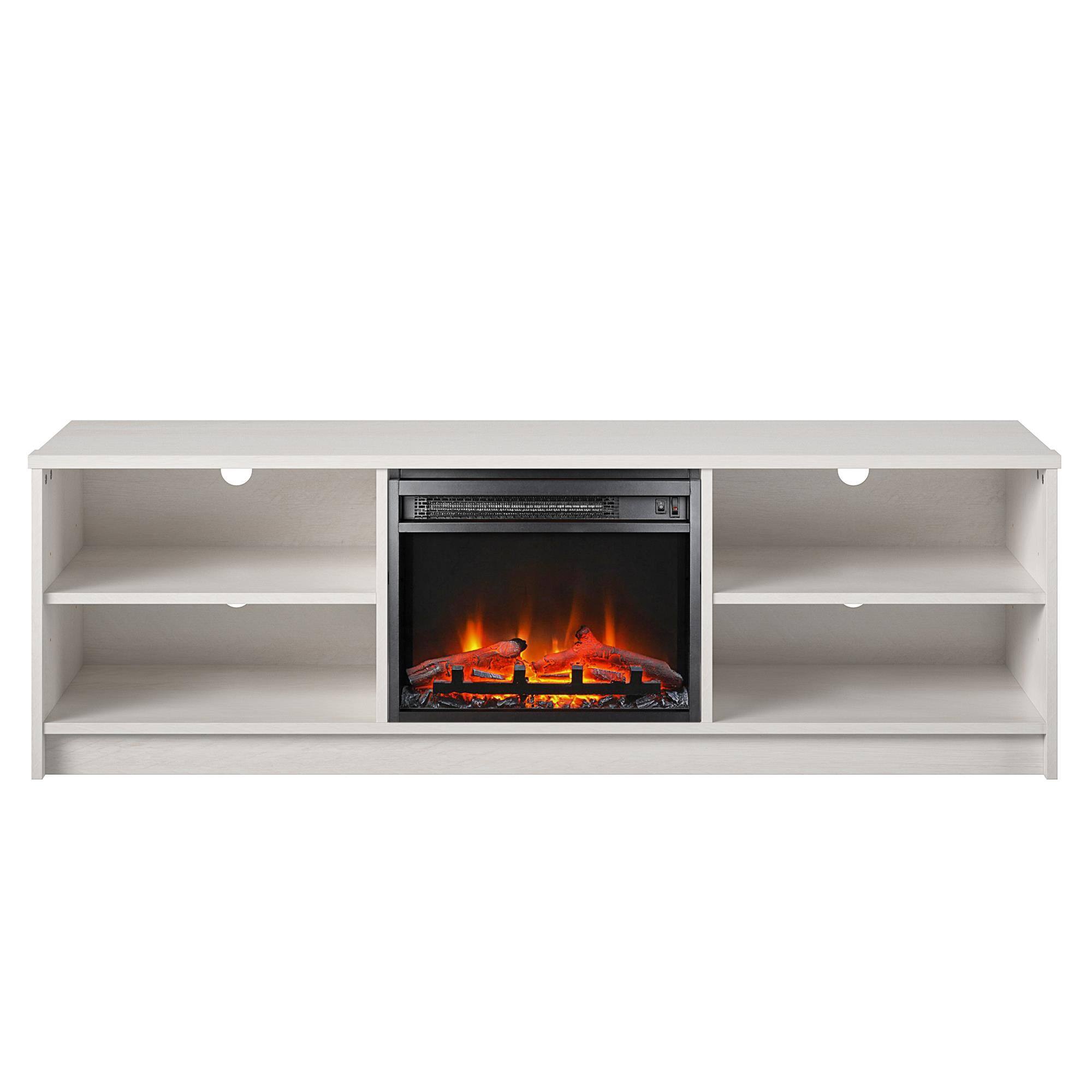 Front. Ameriwood Home - Noble 65” TV Stand with Electric Fireplace - Ivory Oak.