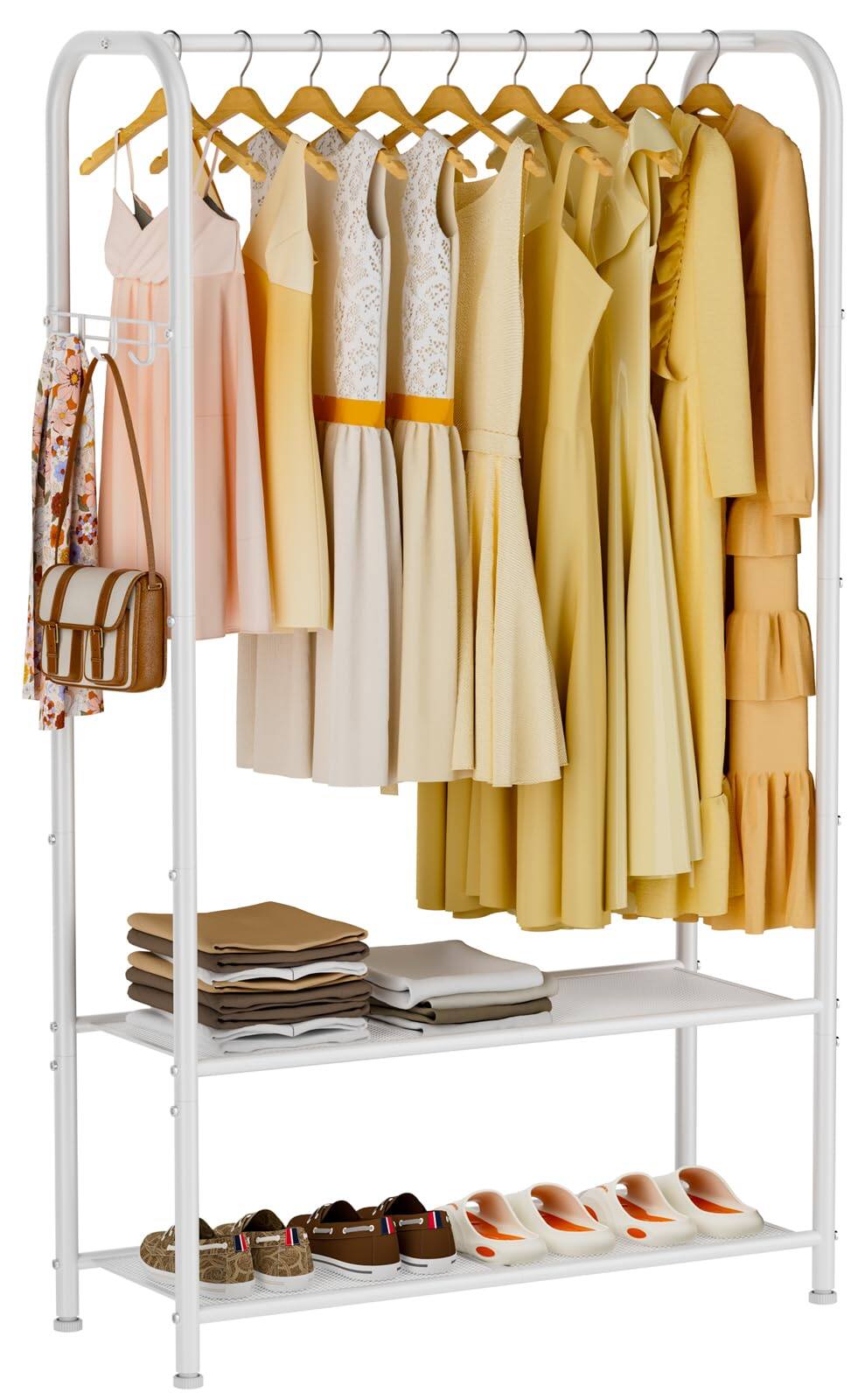 Front. Hirose Alice - Freestanding Metal Garment Rack   Heavy Duty Coat & Clothes Hanger for Hanging/Drying  Closet Storage for - White 1-White11.75"D x 32.15"W x 72"H.