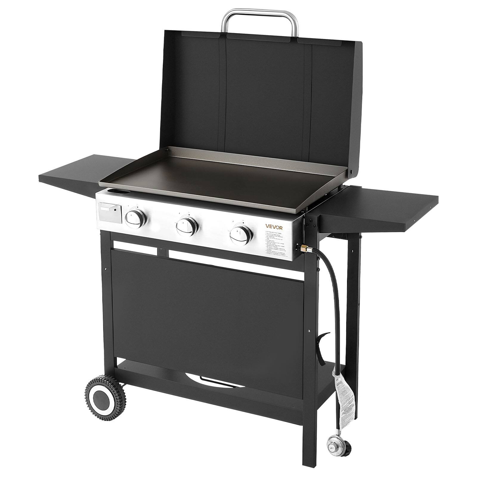 Alt View 5. VEVOR - Gas Griddle, 3-Burner Flat Top Grill, Propane Griddle with Wheels, Lid, 3 x 11000 BTU Outdoor Flat Top Grills - Black.