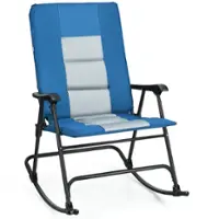 Costway - Foldable Rocking Padded Chair Portable Camping Chair with Backrest Armrest - Blue - Front_Zoom