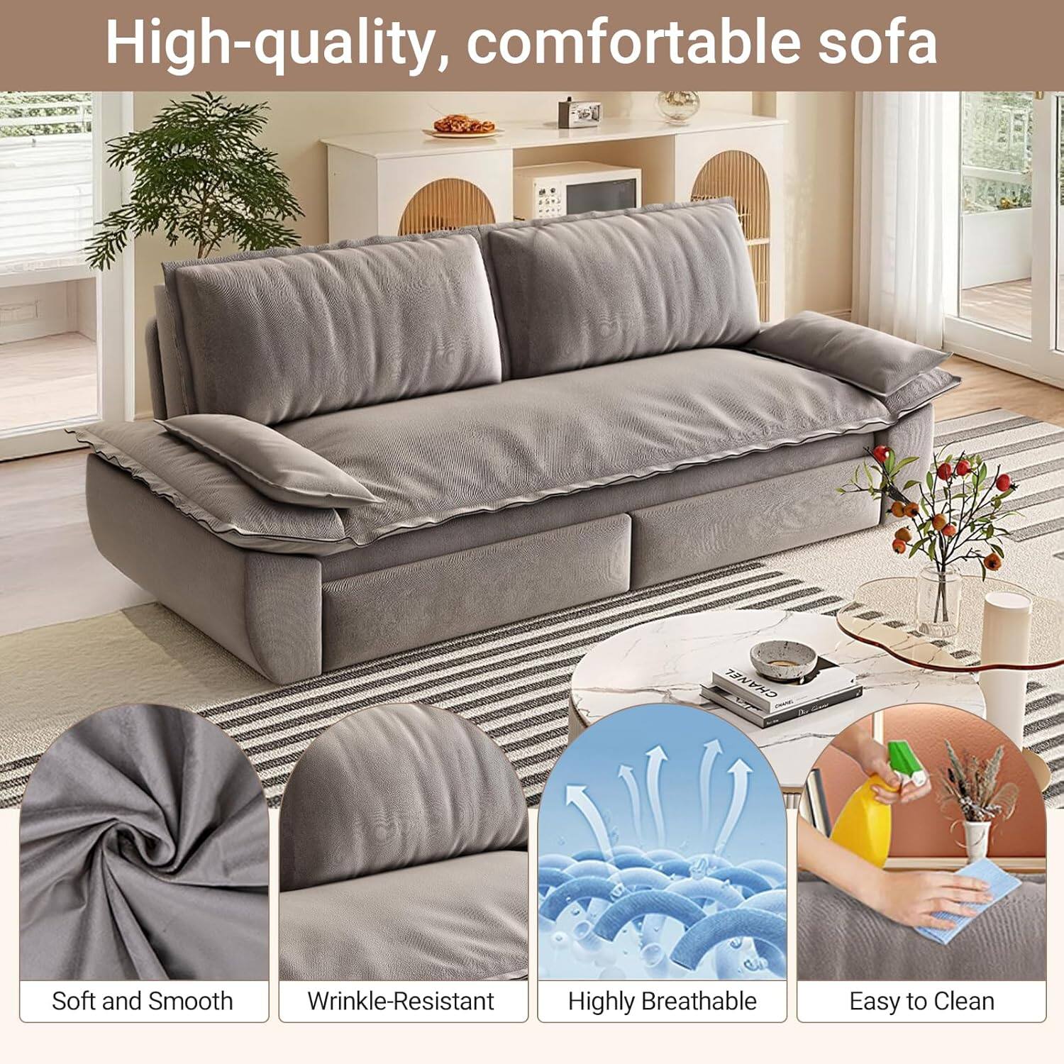 High-quality, comfortable sofa

- Soft and Smooth
- Wrinkle-Resistant
- Highly Breathable
- Easy to Clean