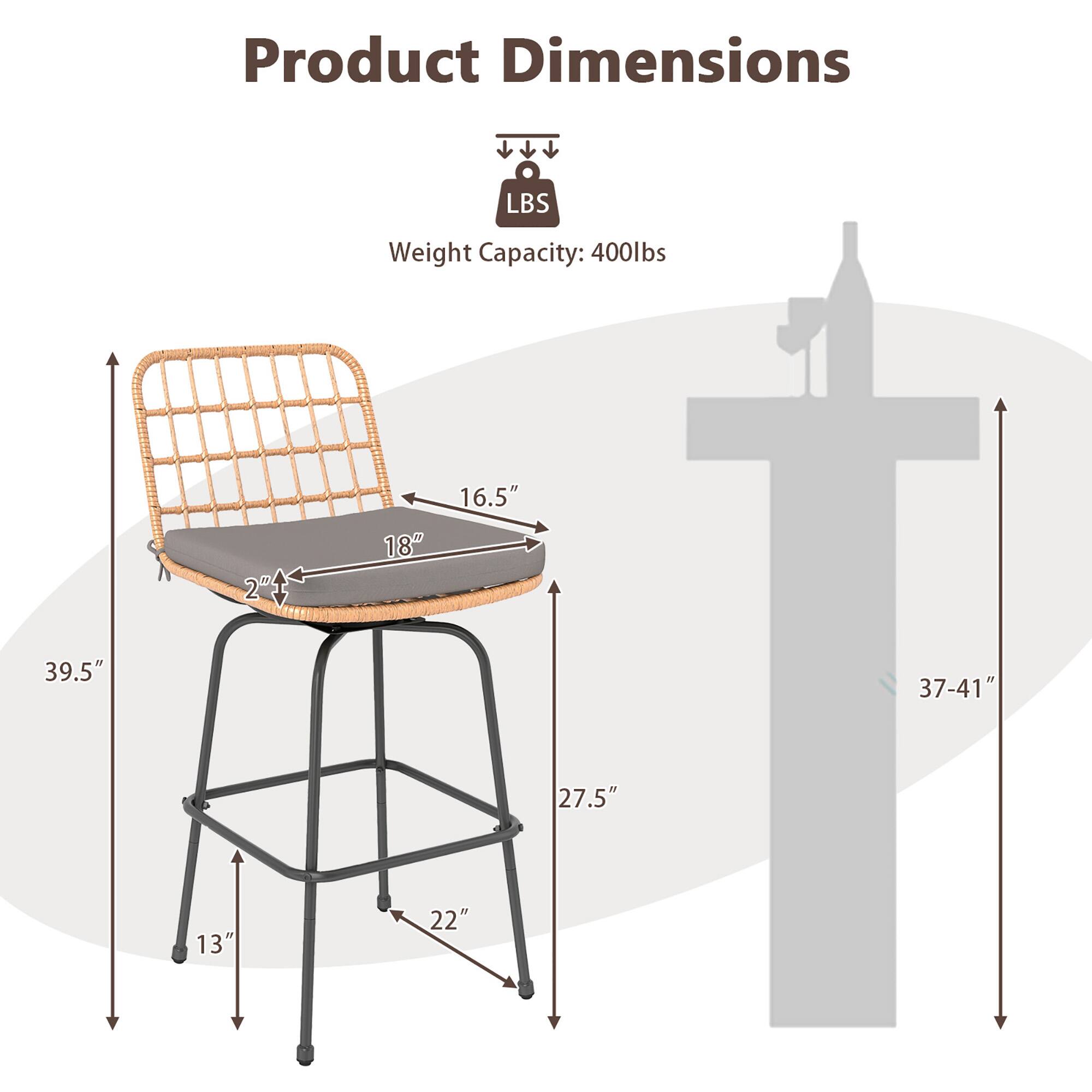 The corrected text is:

- Product Dimensions: 39.5" H x 16.5" W x 27.5" D
- Weight Capacity: 400 lbs
- Seat Height: 22"
- Seat Depth: 18"
- Seat Width: 16.5"
- Seat Thickness: 2"