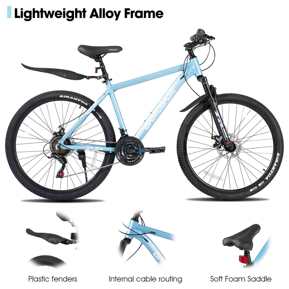 Lightweight Alloy Frame

- Plastic fenders
- Internal cable routing
- Soft Foam Saddle