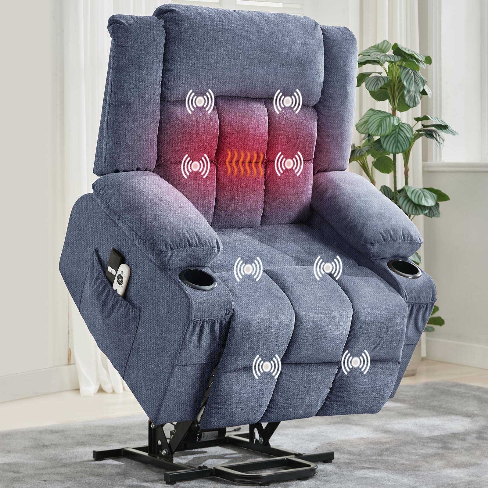 Babevy - Power Lift Recliner Chair for Elderly with Heat, Massage, Cup Holders, USB Port & Side Pocket, Chenille Electric Sofa - Blue price history on PriceWatchPro