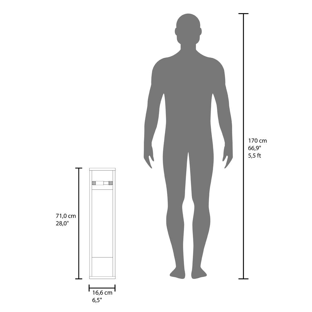 170 cm  
66.9"  
5.5 ft  

71.0 cm  
28.0"  

16.6 cm  
6.5"