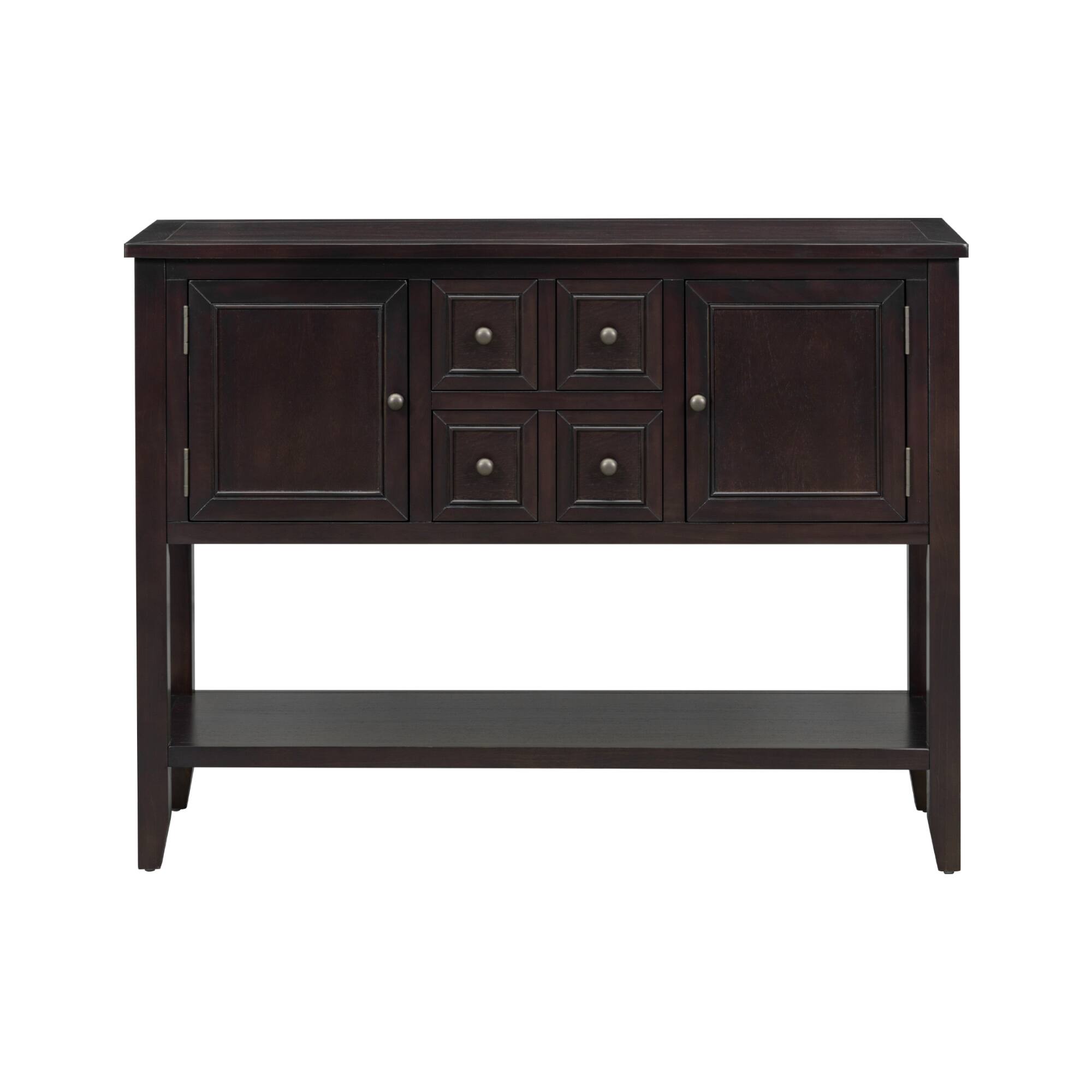 Back. Whisen - Console Table with 4 Drawers, Storage Cabinets and Bottom Shelf for Entryway-Espresso - Espresso.