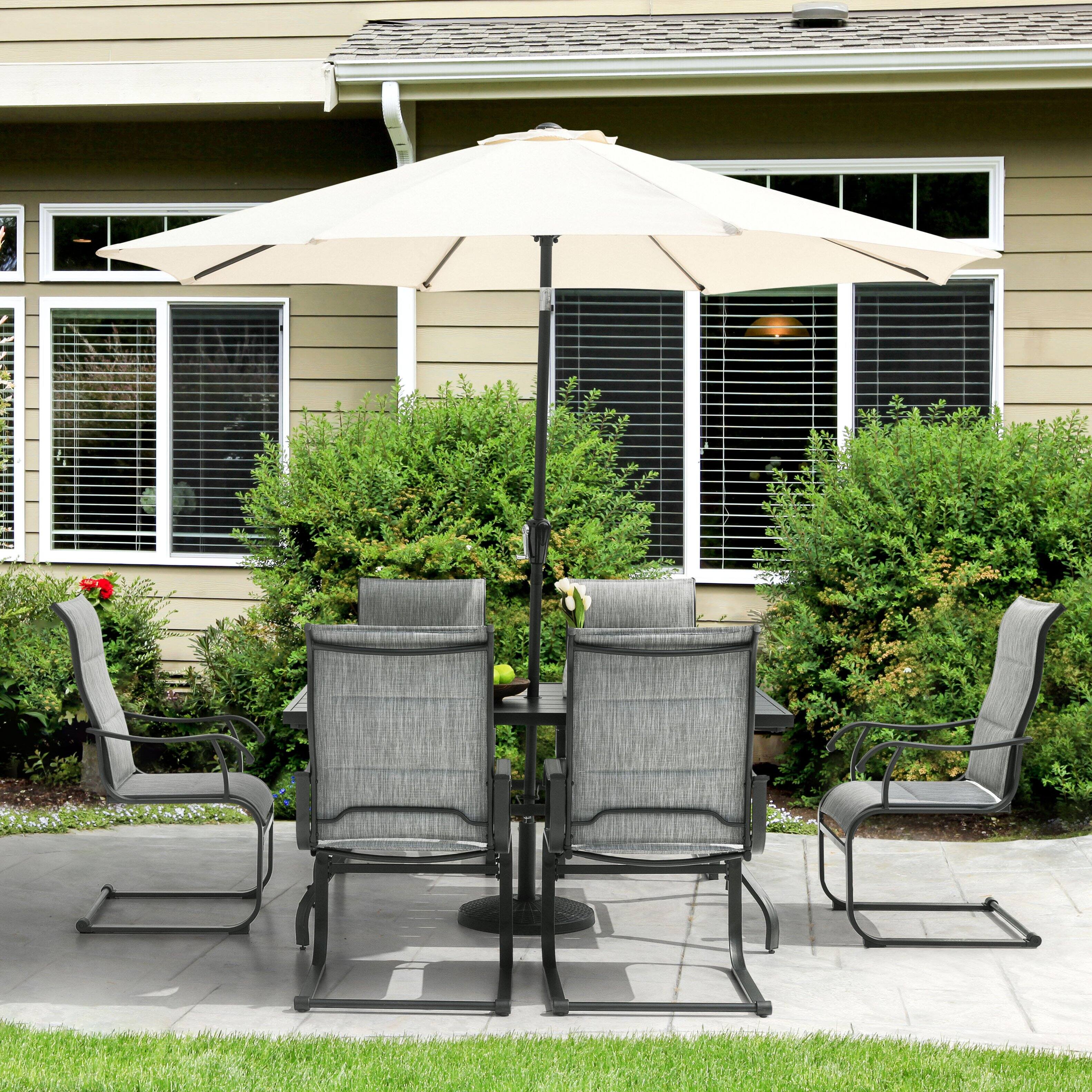 Back. Nuu Garden - Patio 7-Piece Dining Set, Premium Textilene Chairs, Rectangle Iron Table - Gray.