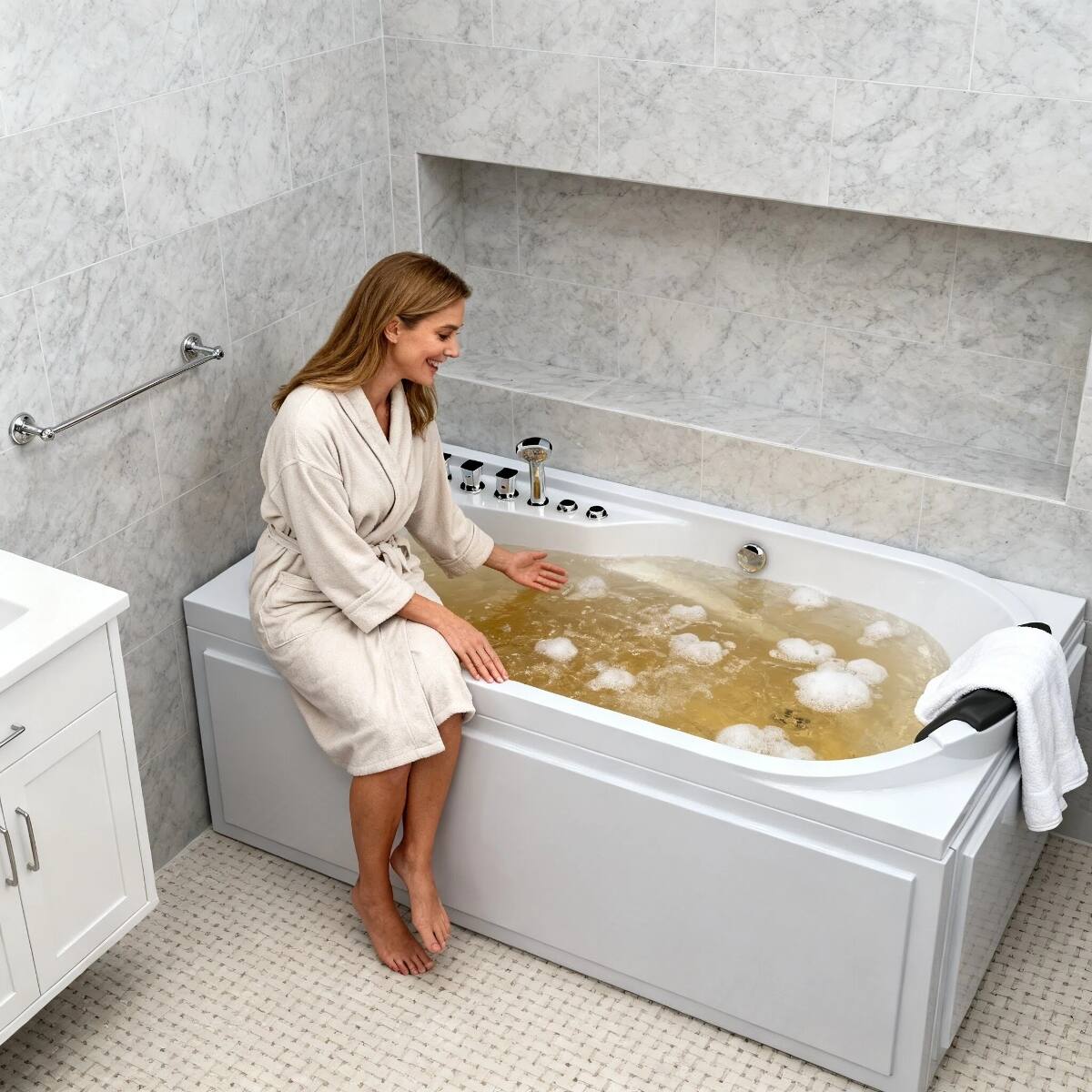 Alt View 5. Loheer - Loheer 67 Inch Acrylic Whirlpool Bathtub with 8 Jets Right Drain White Alcove Tub - White.