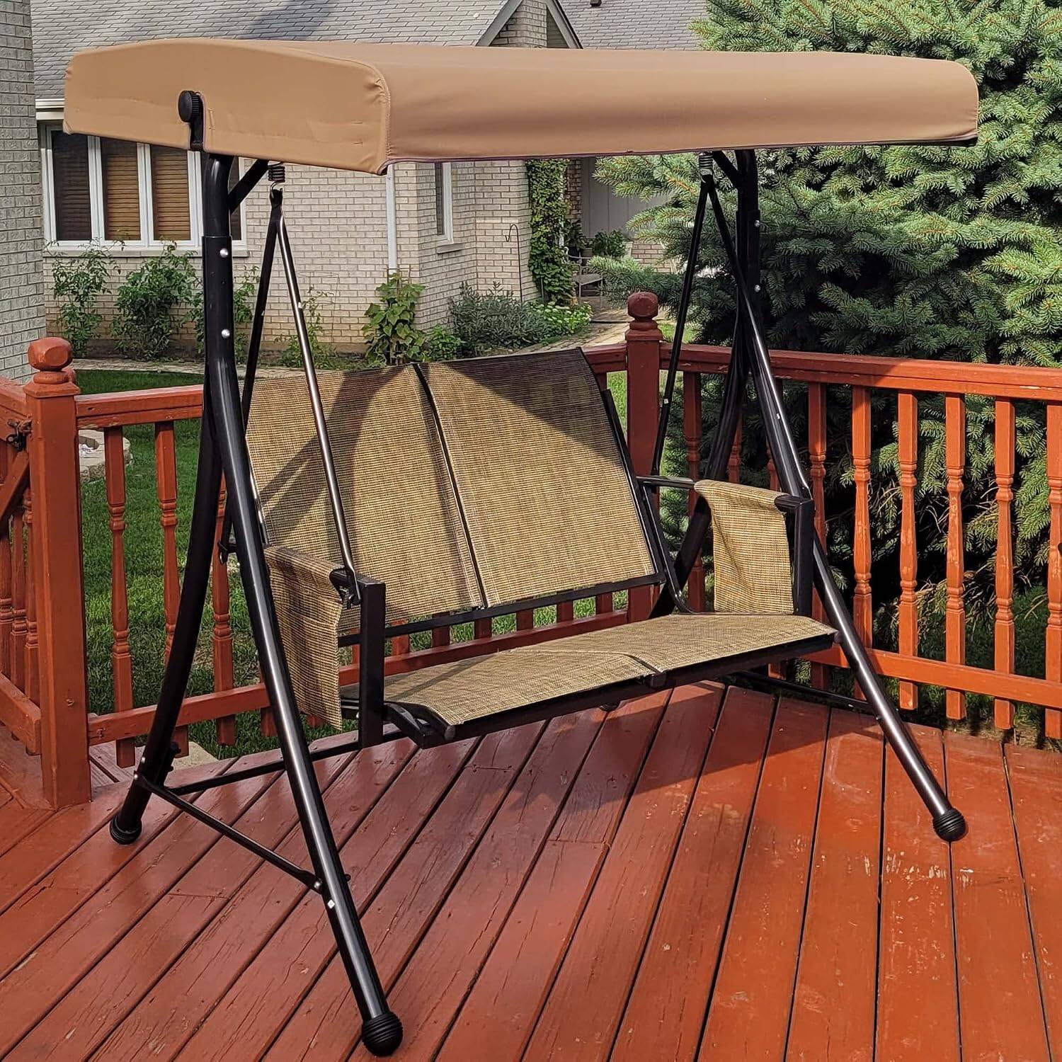 Angle. PURPLE LEAF - 2/3-person Deluxe Outdoor Patio Porch Swing with Weather Resistant Steel Frame, Adjustable Tilt Canopy - Beige-2 Person.
