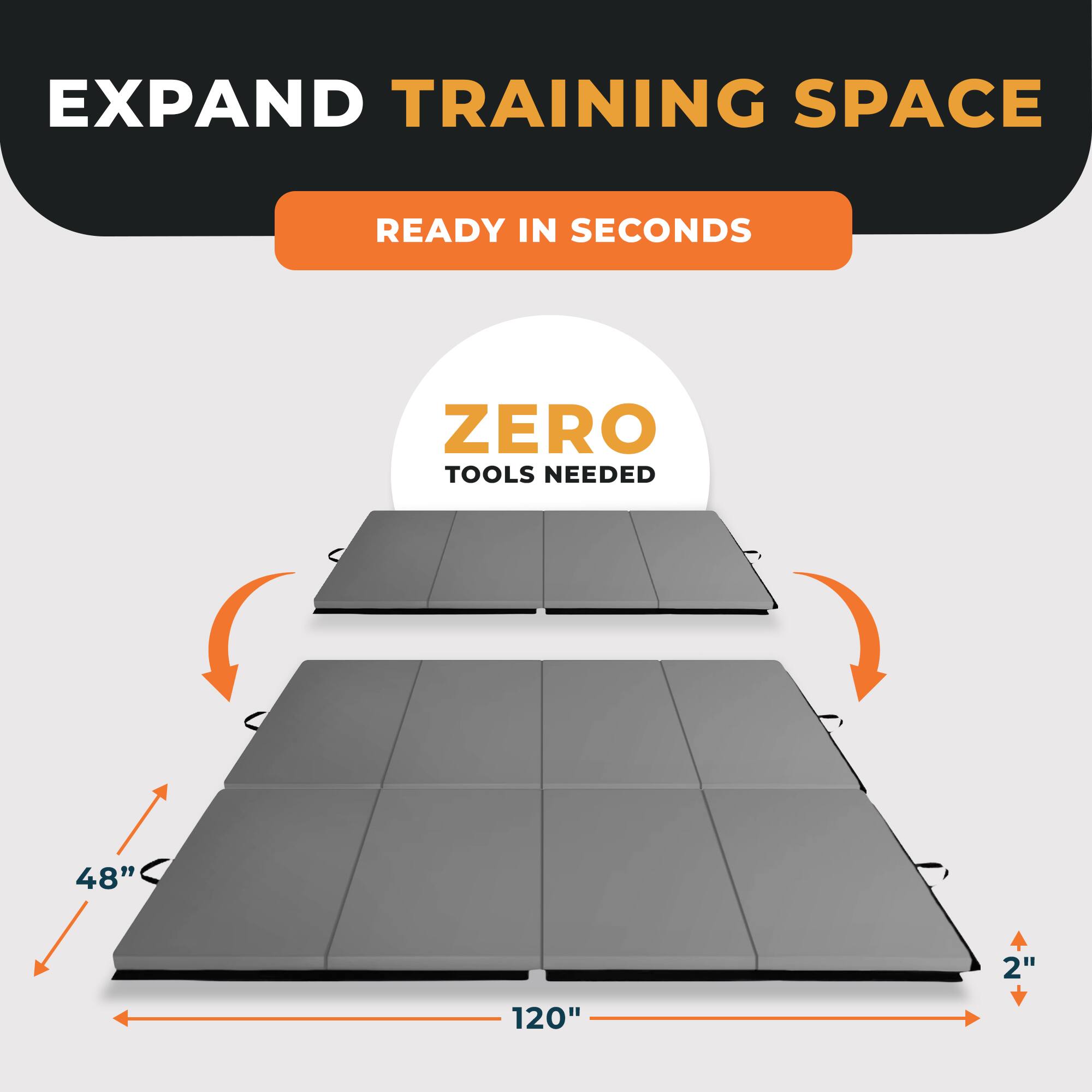 EXPAND TRAINING SPACE  
READY IN SECONDS  
ZERO TOOLS NEEDED  
48"  
2"  
120"
