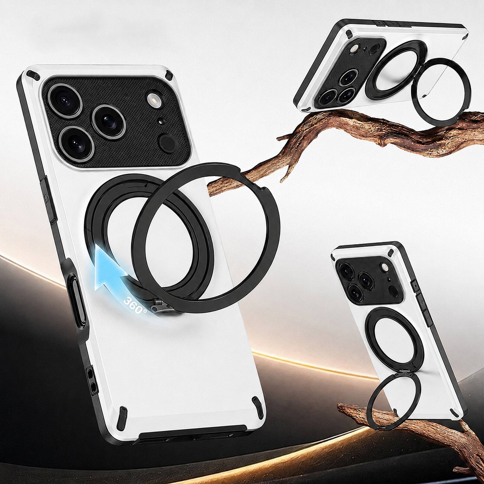 Back. UUCOVER - Magnetic Case for iPhone 18 Pro Max 360° Rotating Ring Stand Compatible with MagSafe Shockproof PC+TPU Protective Cover - White.
