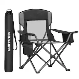 Songmics Home - Camping Chair, Folding Oversized Chair, Comfortable and Heavy-Duty, 352 lb Weight Capacity, Adjustable Armrests - Ink Black