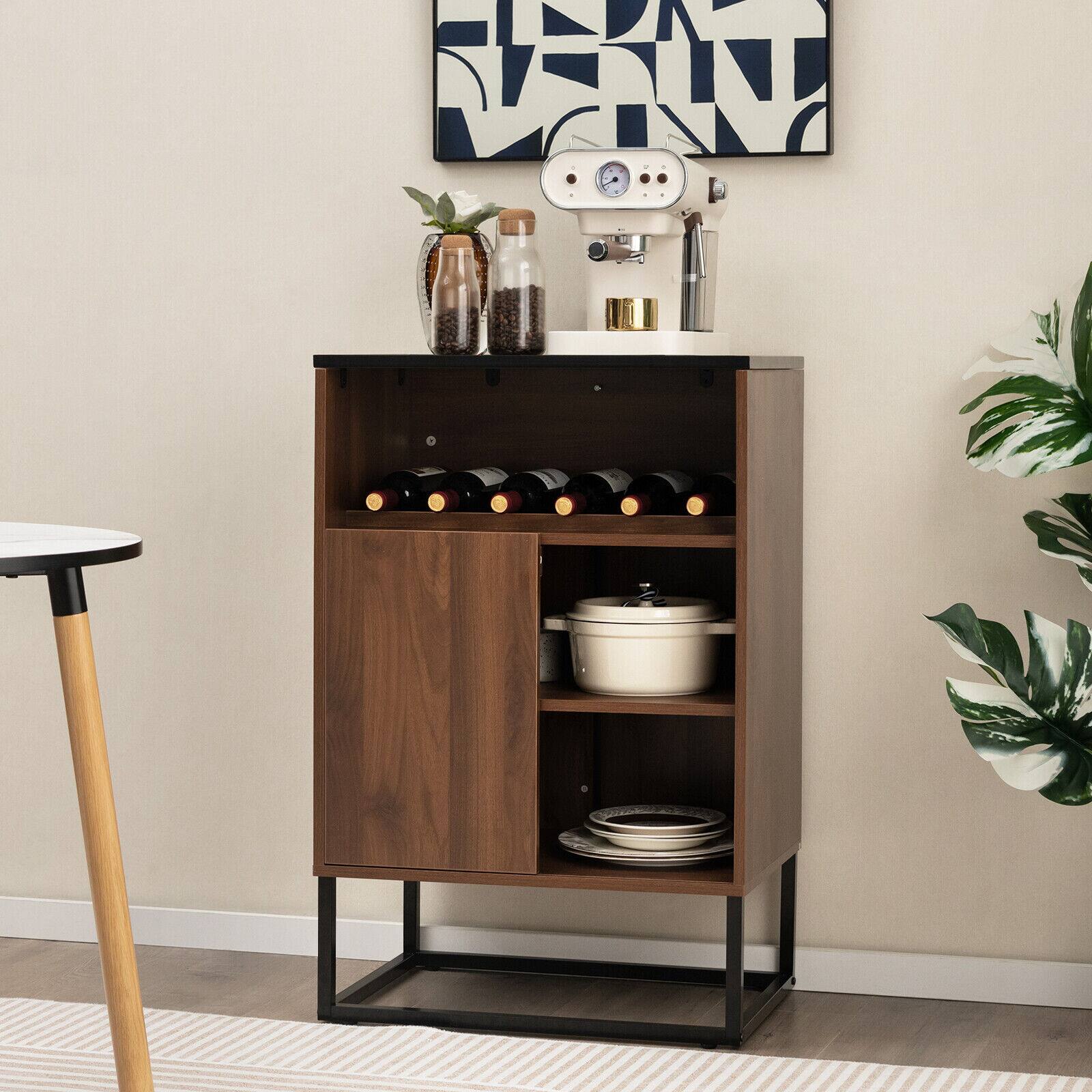 Alt View 8. Ecooso - Wine Storage Cabinet Buffet Sideboard with Adjustable Shelf and Sliding Door - Brown.