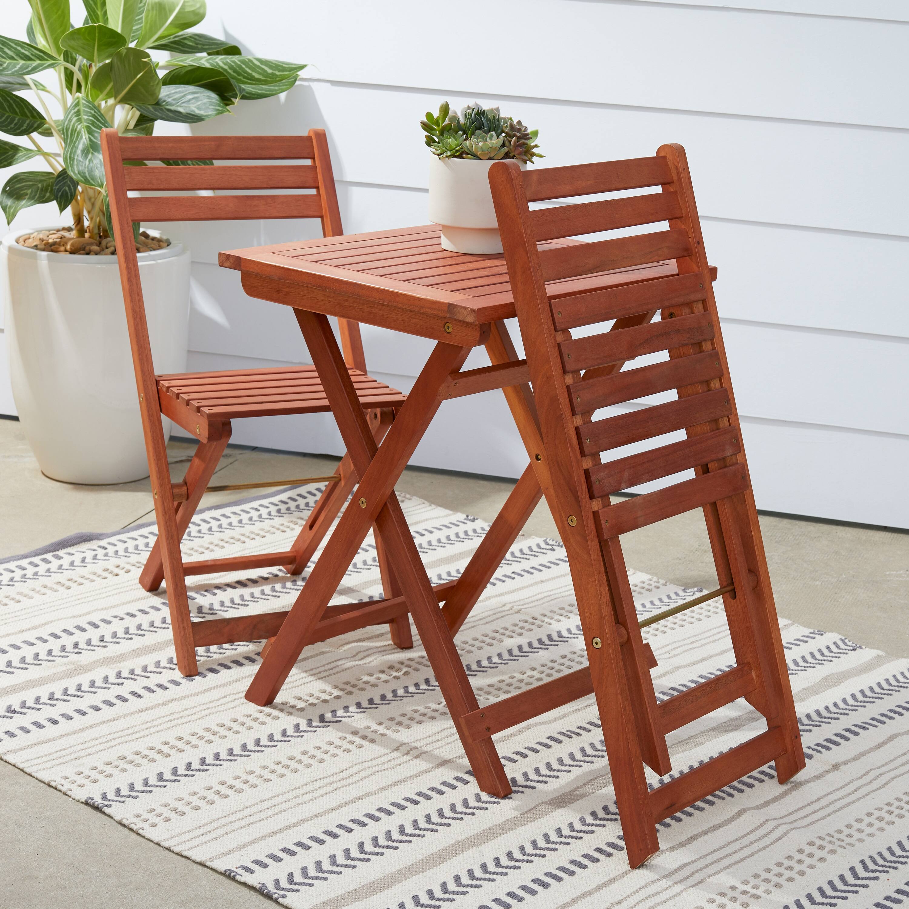 Alt View 2. APRILSOUL - Foldable Eucalyptus Hardwood Bistro Set Reddish Brown Oil Finish No Assembly - Natural Wood.