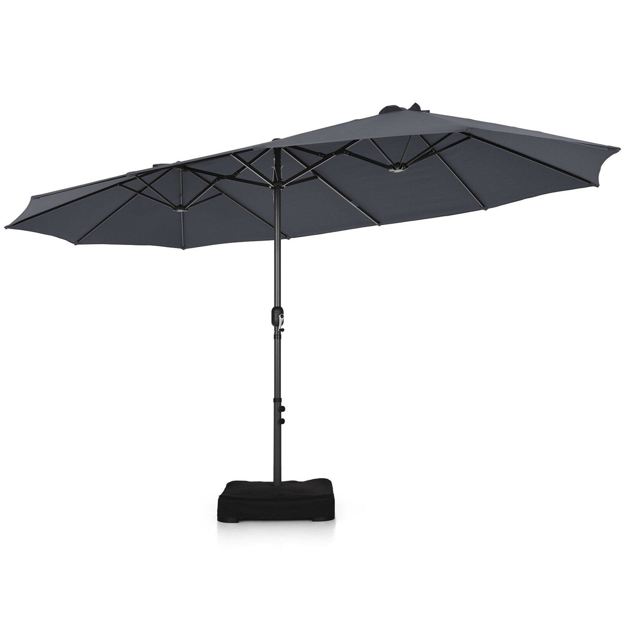 Alt View 1. Gymax - Gymax 15 ft Double-Sided Patio Umbrella Market Twin Umbrella w/ Enhanced Base Grey - Grey.