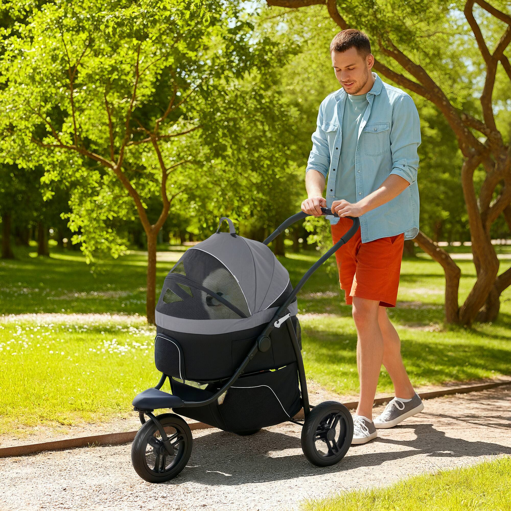 Angle. Pawhut - Dog Stroller, 3 in 1 Jogger, Detachable Carrier, Storage Basket, 3 Big Wheels, Adjustable Canopy.