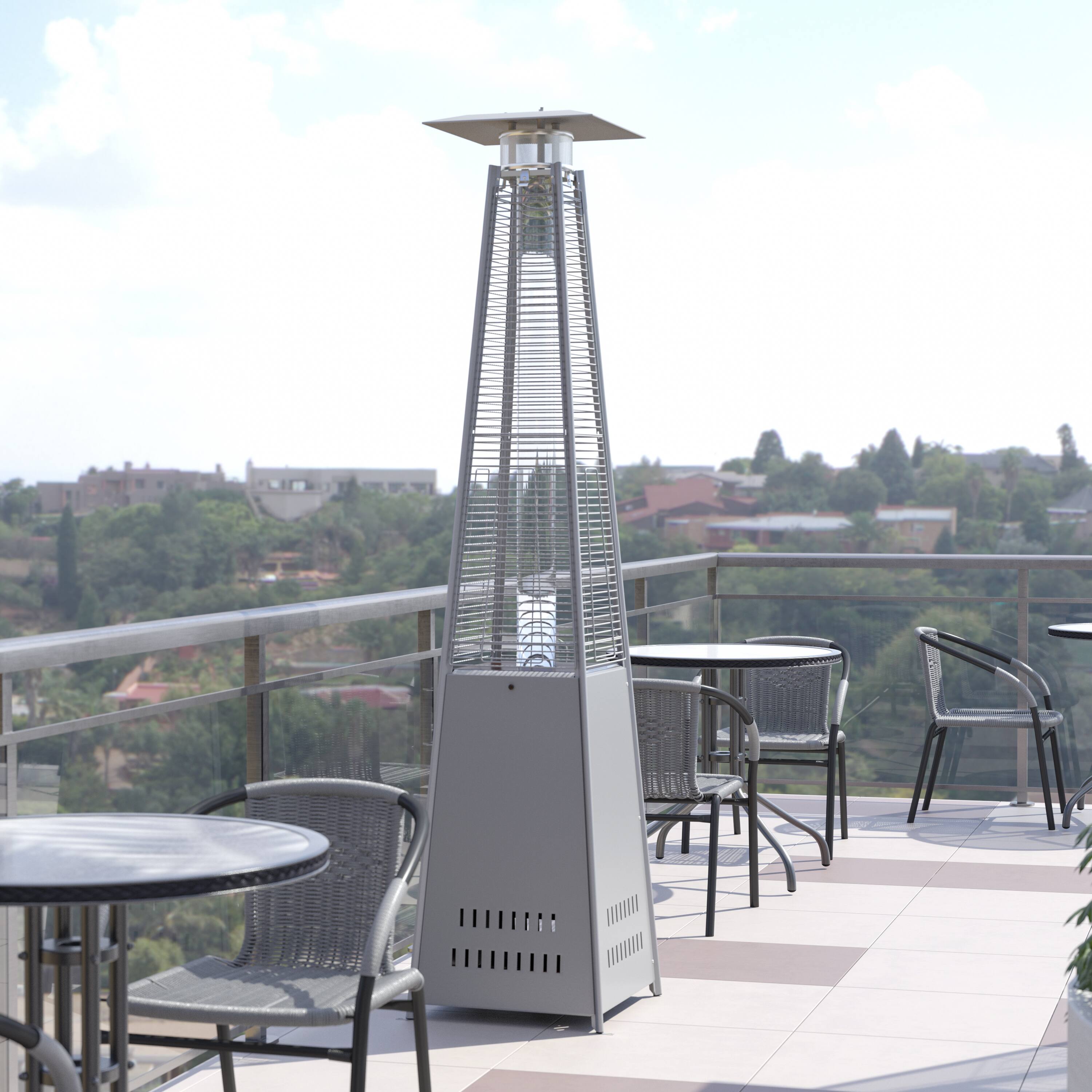 Alt View 3. Emma + Oliver - Outdoor Patio Heater - 7.5 Feet Round Steel Patio Heater - 42,000 BTU's - Silver.