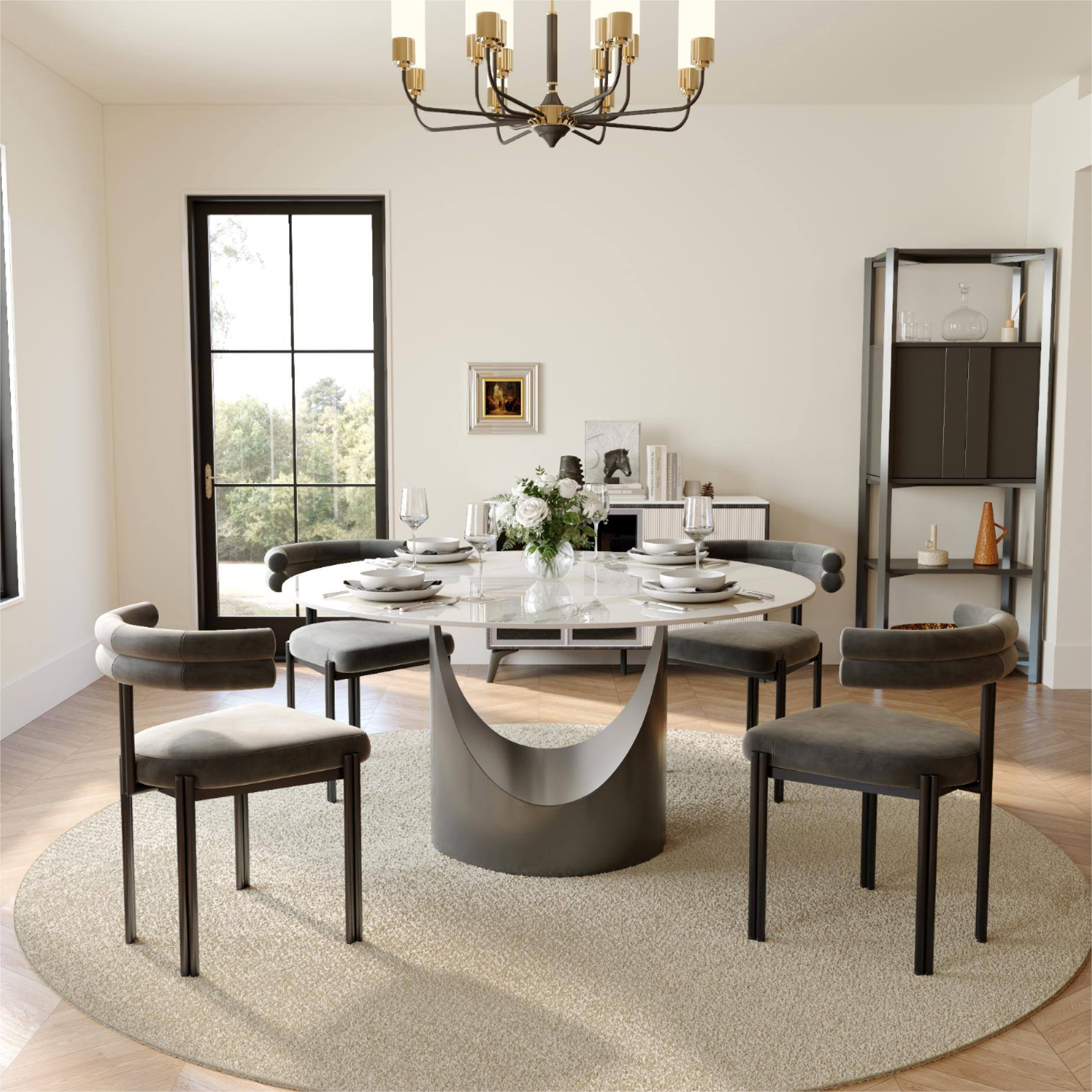 Angle. POVISON - Modern Velvet Upholstered Dining Chairs Set of 2, Gray Side Chairs, Fully Assembled - Gray & Black.