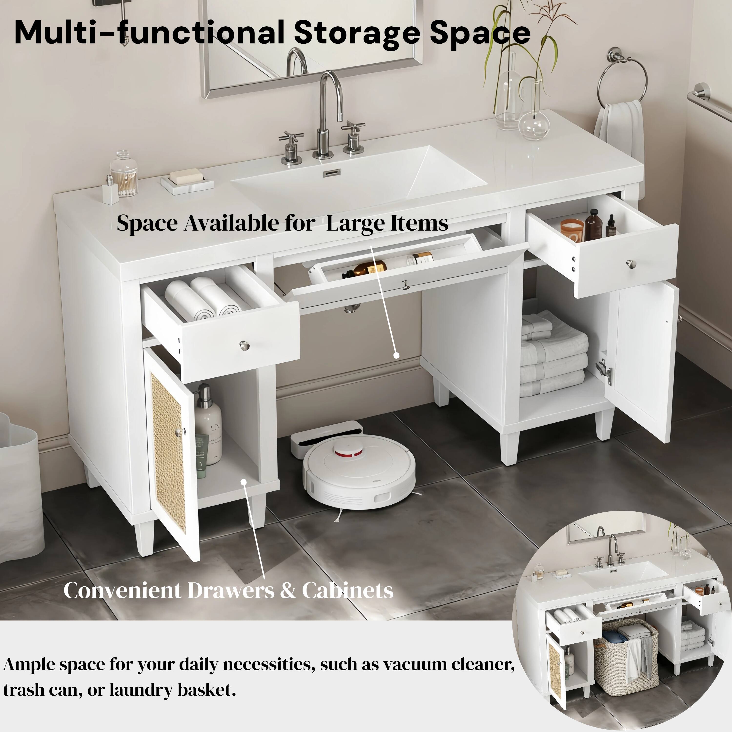 Multi-functional Storage Space

Space Available for Large Items

Convenient Drawers & Cabinets

Ample space for your daily necessities, such as vacuum cleaner, trash can, or laundry basket.