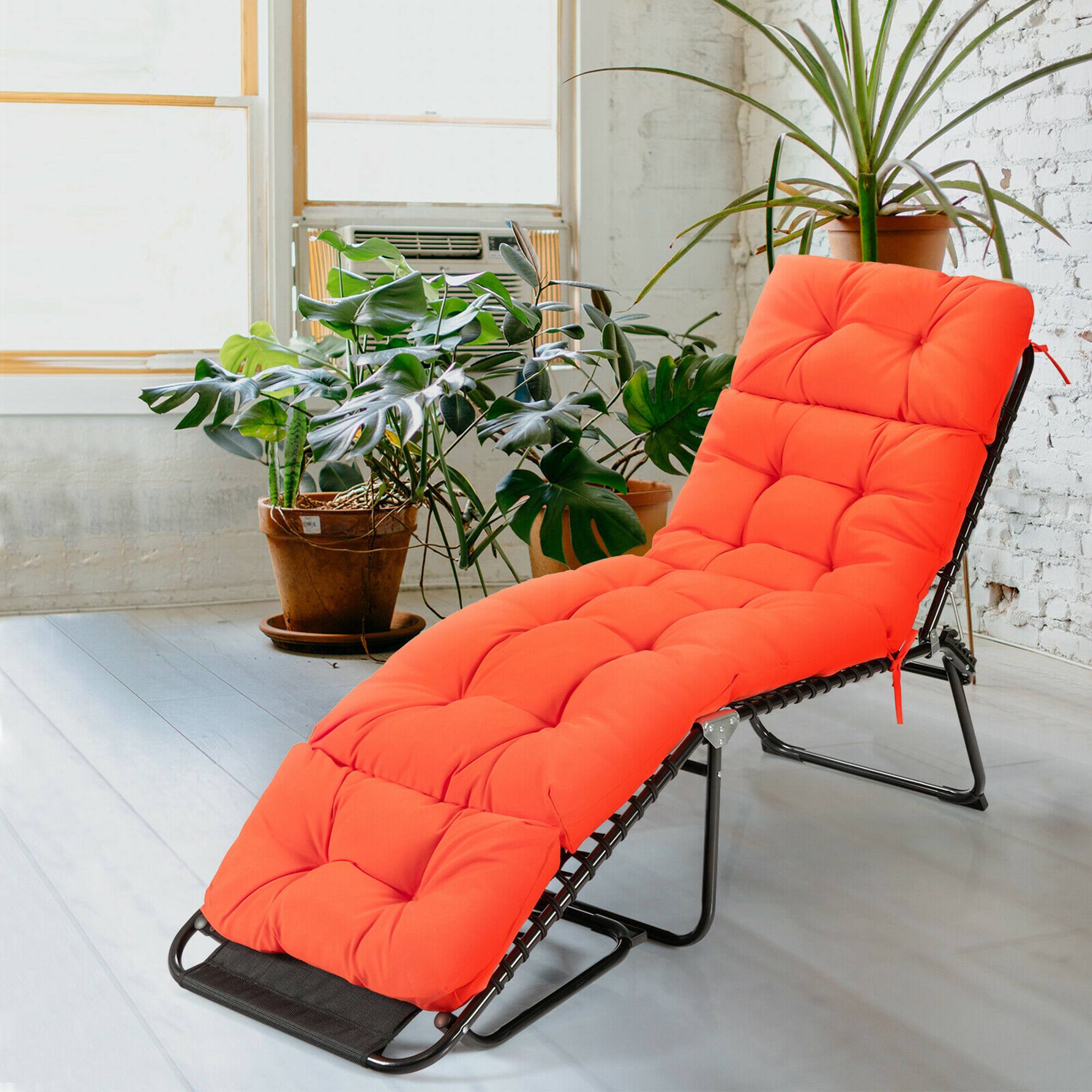 Alt View 1. Gymax - Gymax 73-inch Chaise Lounge Cushion Thickened Recliner Cushion w/ 4 String Ties Orange - Orange.