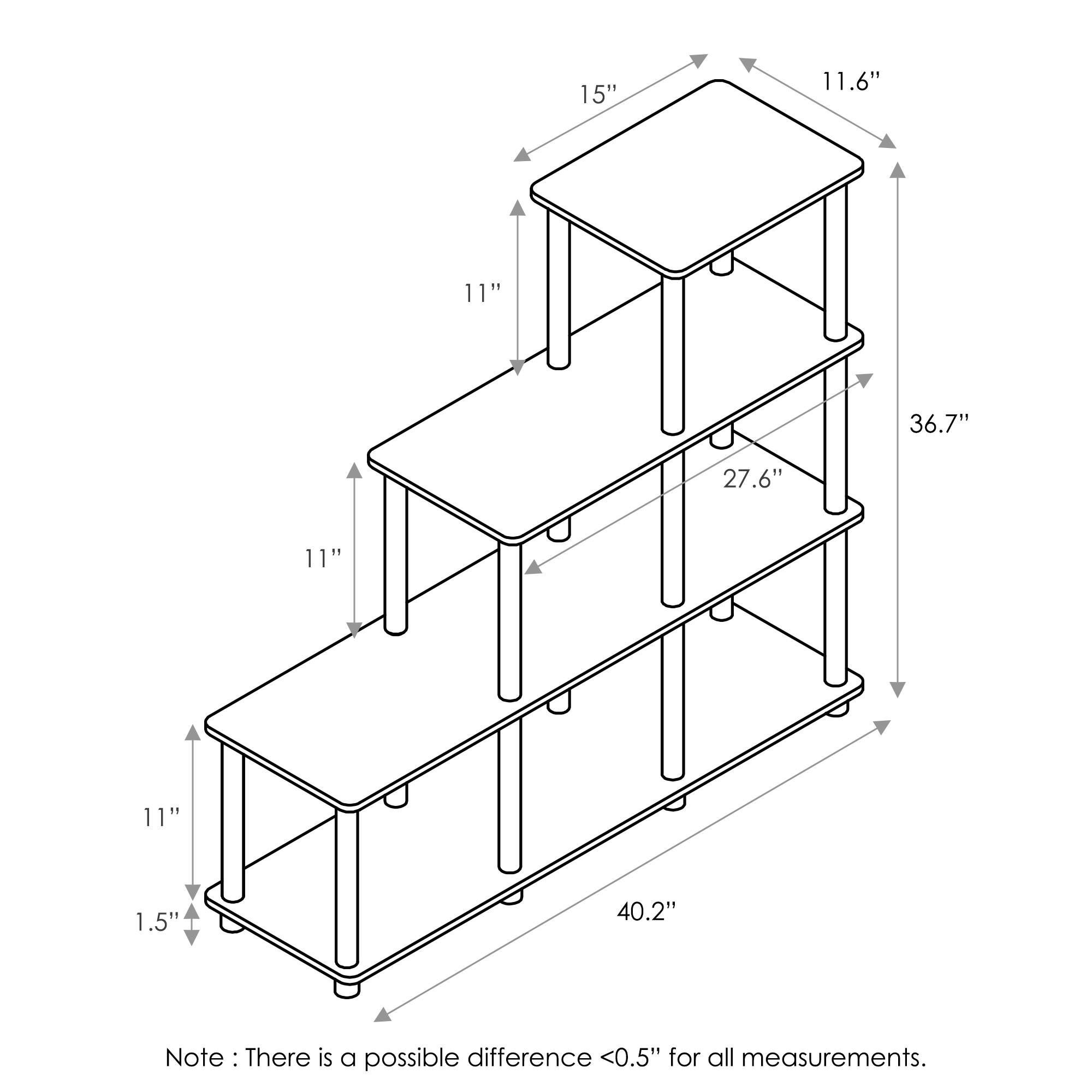 15"  
11.6"  
11"  
36.7"  
27.6"  
11"  
11"  
1.5"  
40.2"  

Note: There is a possible difference <0.5" for all measurements.