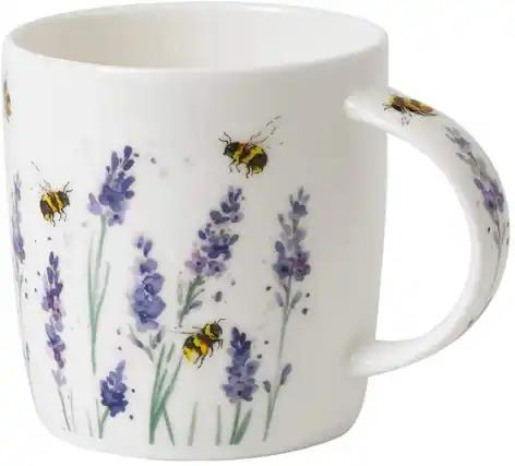 Front. Jiallo - Roy Kirkham Sophie Mug - Bees with Lavender, Set of 6, Bone China Ceramic Made in England 380 ml - Mutli color.