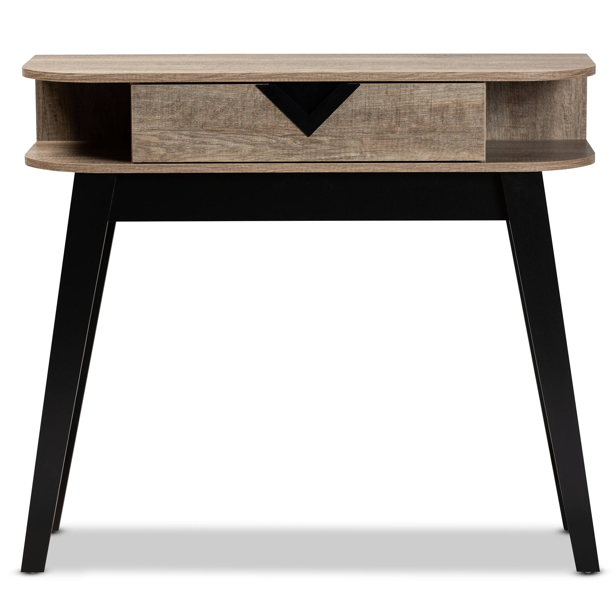 Left. Baxton Studio - Wales Modern and Contemporary Finished Wood 1-Drawer Console Table - Light Brown/Dark Brown.