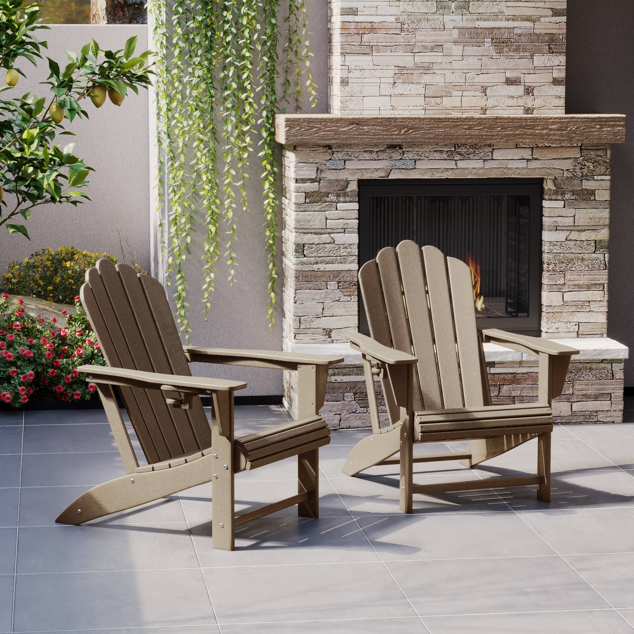 Angle. WestinTrends - WestinTrends Highland Outdoor Patio HDPE Adirondack Chairs With Cup Holders (Set of 2) - Weathered Wood.