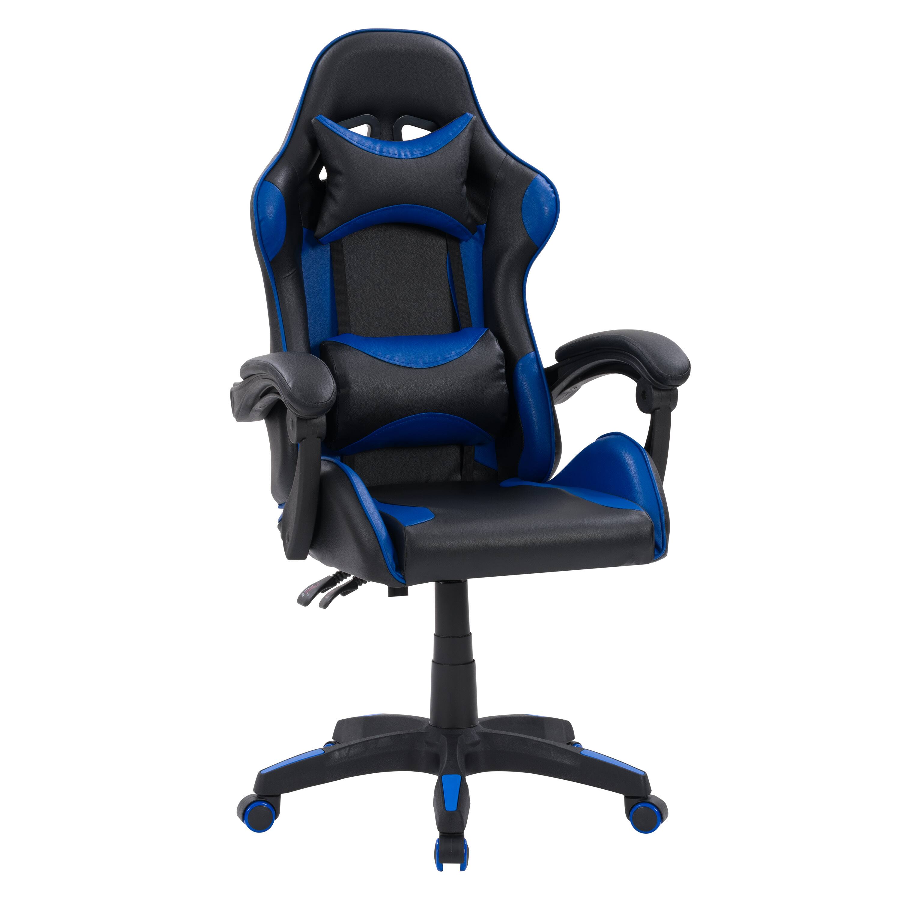 Angle. CorLiving - Ravagers Gaming Chair - Black and Blue.