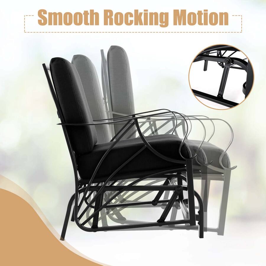 Costway Patio Rocking Chair with Cushion Heavy Duty Metal Frame Smooth ...