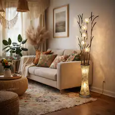 Front. FC Design - 60"H Black Patterned Vase with Silver Glowing Floral Branch LED Floor Lamp.
