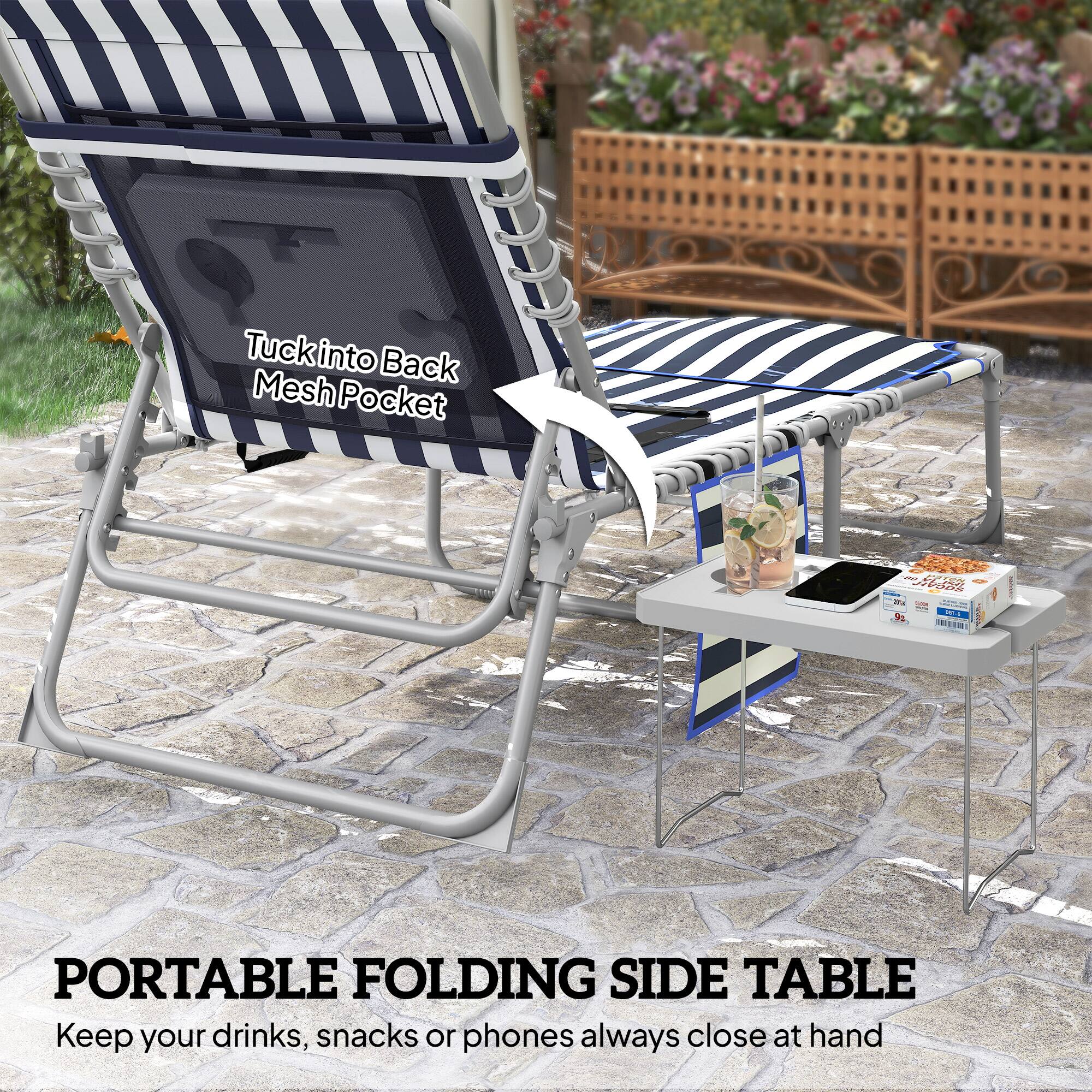 Tuck into Back Mesh Pocket

PORTABLE FOLDING SIDE TABLE
Keep your drinks, snacks or phones always close at hand