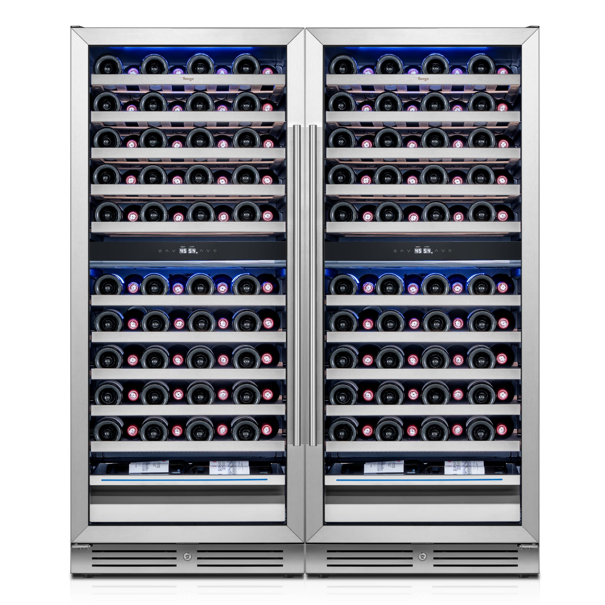 Yeego - 48 inch Dual Zone Wine Cooler Refrigerator,178 Bottle Wine Fridge,Freestanding & Built-in,2 LED,for Home Bar - Stainless Steel