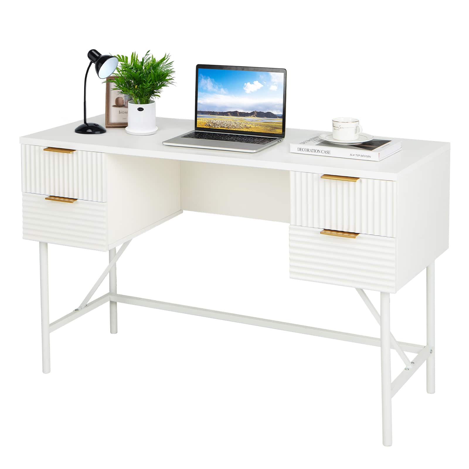 Ecooso - 48 Inch Computer Desk with 4 Drawers, Home Office Workstation with Spacious Desktop - White