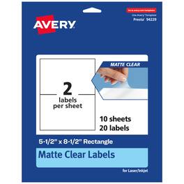 Avery - Matte Rectangle Labels, 5-1/2" x 8-1/2", 20 Total - Clear