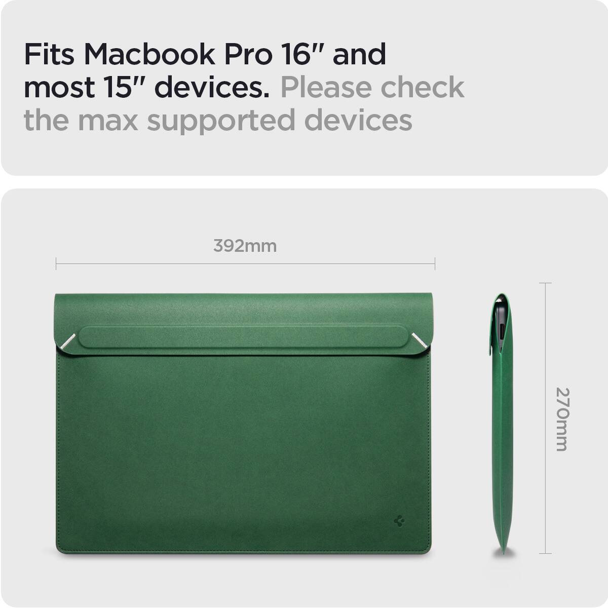 Fits Macbook Pro 16" and most 15" devices. Please check the max supported devices

392mm

270mm