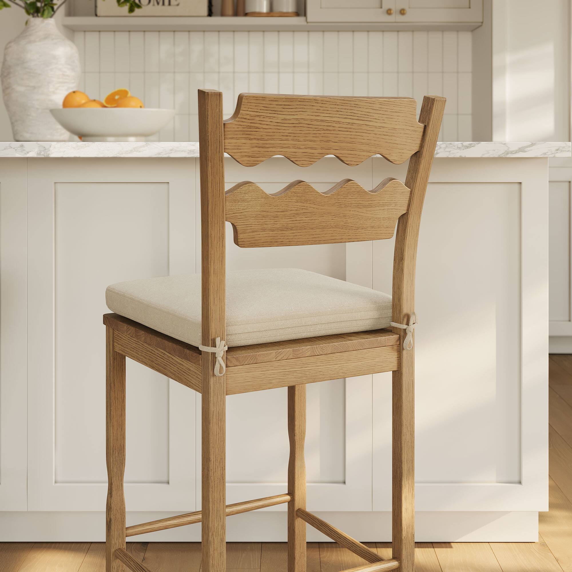 Alt View 1. Modway - Jax Oak Wood Bar Stool With Wavy Razor Back and Cushion by Modway - Weathered Oak Linen.