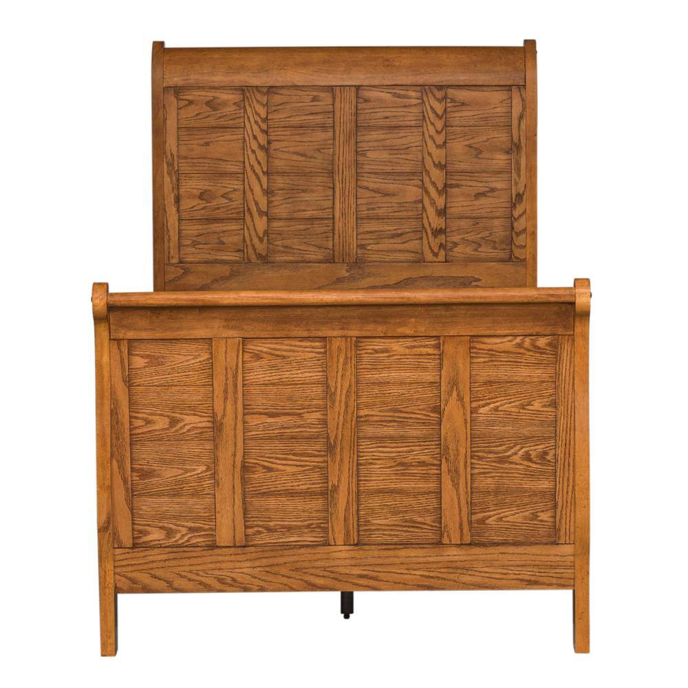 Back. Liberty Furniture Industries - Grandpas Cabin Twin Sleigh Bed in Aged Oak - Brown.