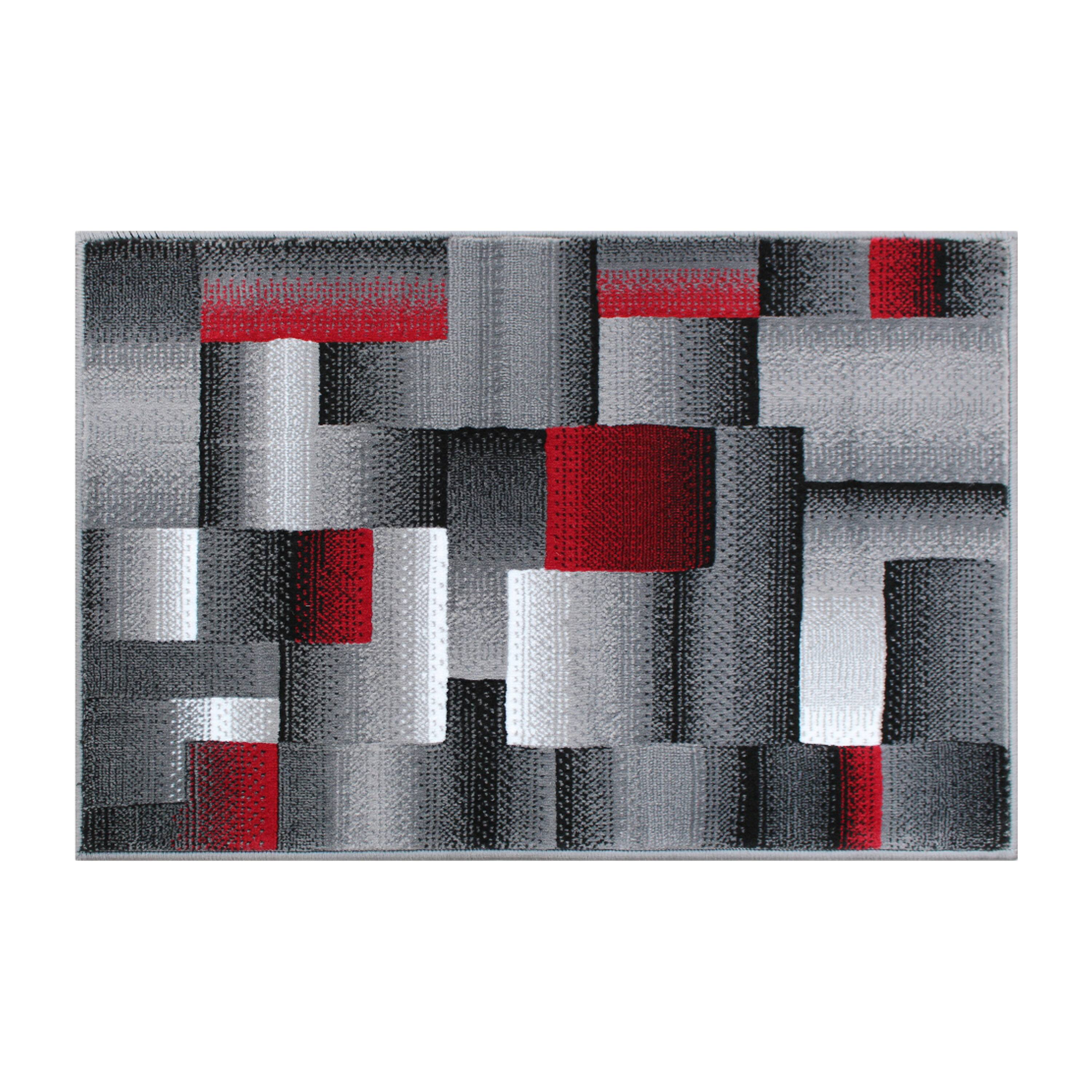 Alt View 1. Emma + Oliver - Malaga Modern Cubist Olefin Accent Runner Rug in Gradient Shades with Natural Jute Backing - Red.