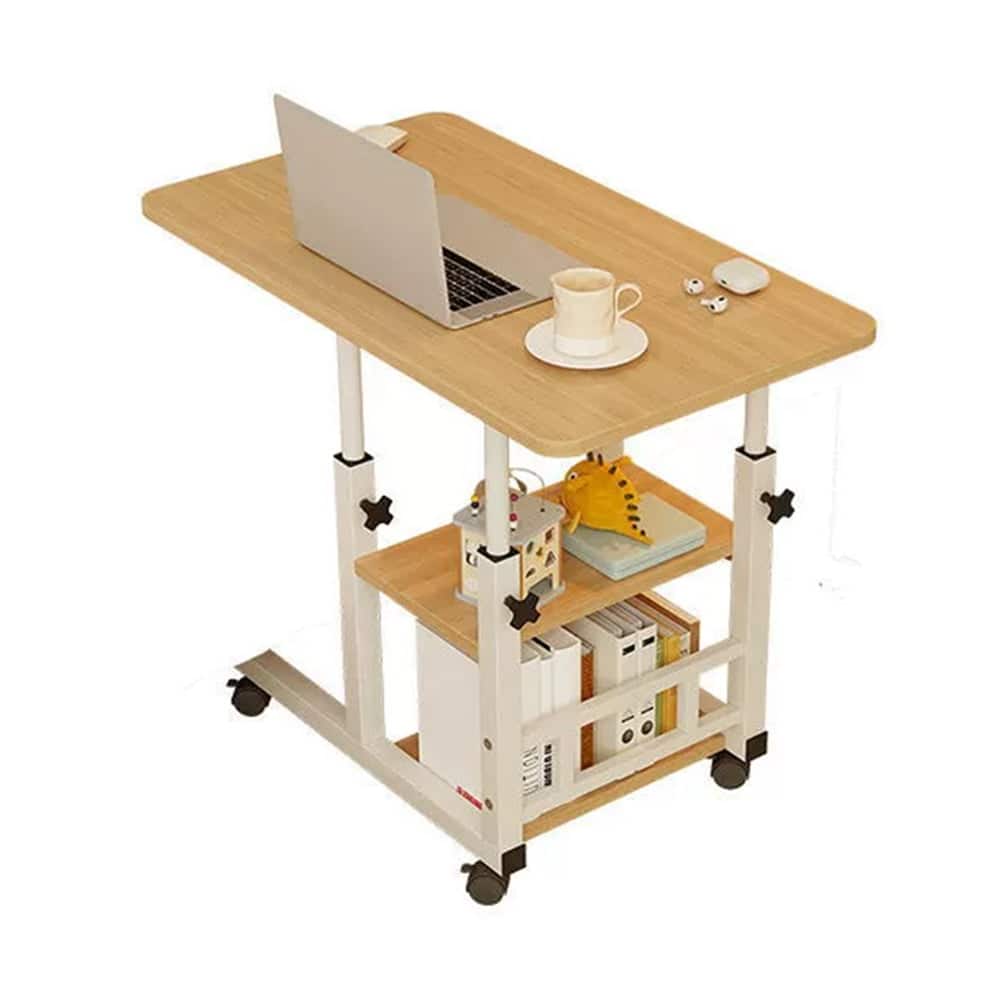 Homhougo - Mobile Standing Desk - Adjustable Height Portable Rolling Desk, C-Shaped End Table for Couch - Walnut 80 X 40cm