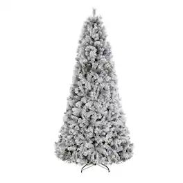 Acekool - 6Ft Prelit Snow Flocked Artificial Christmas Tree, Snow Flocked Full Prelighted Cedar Xmas Tree - Green