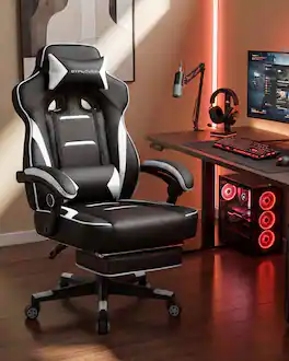 GTPlayer - Gaming Chair with Footrest Big and Tall Racing Style Computer Chair - White