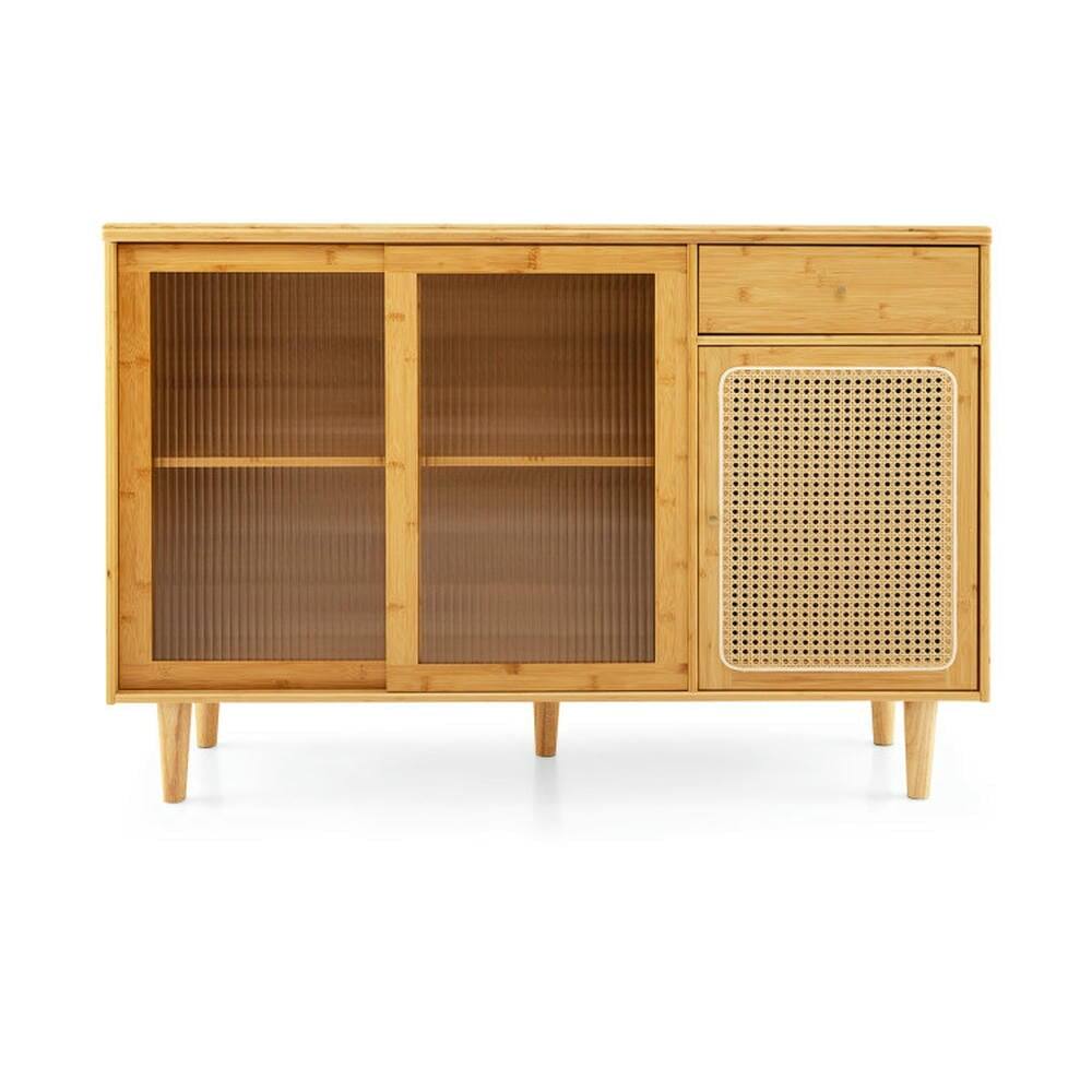 Alt View 5. Pefilos - Modern Bamboo Buffet Sideboard Cabinet, Versatile Cabinet with Tempered Glass Sliding Doors, Cabinet for Indoor, Natural - Brown.