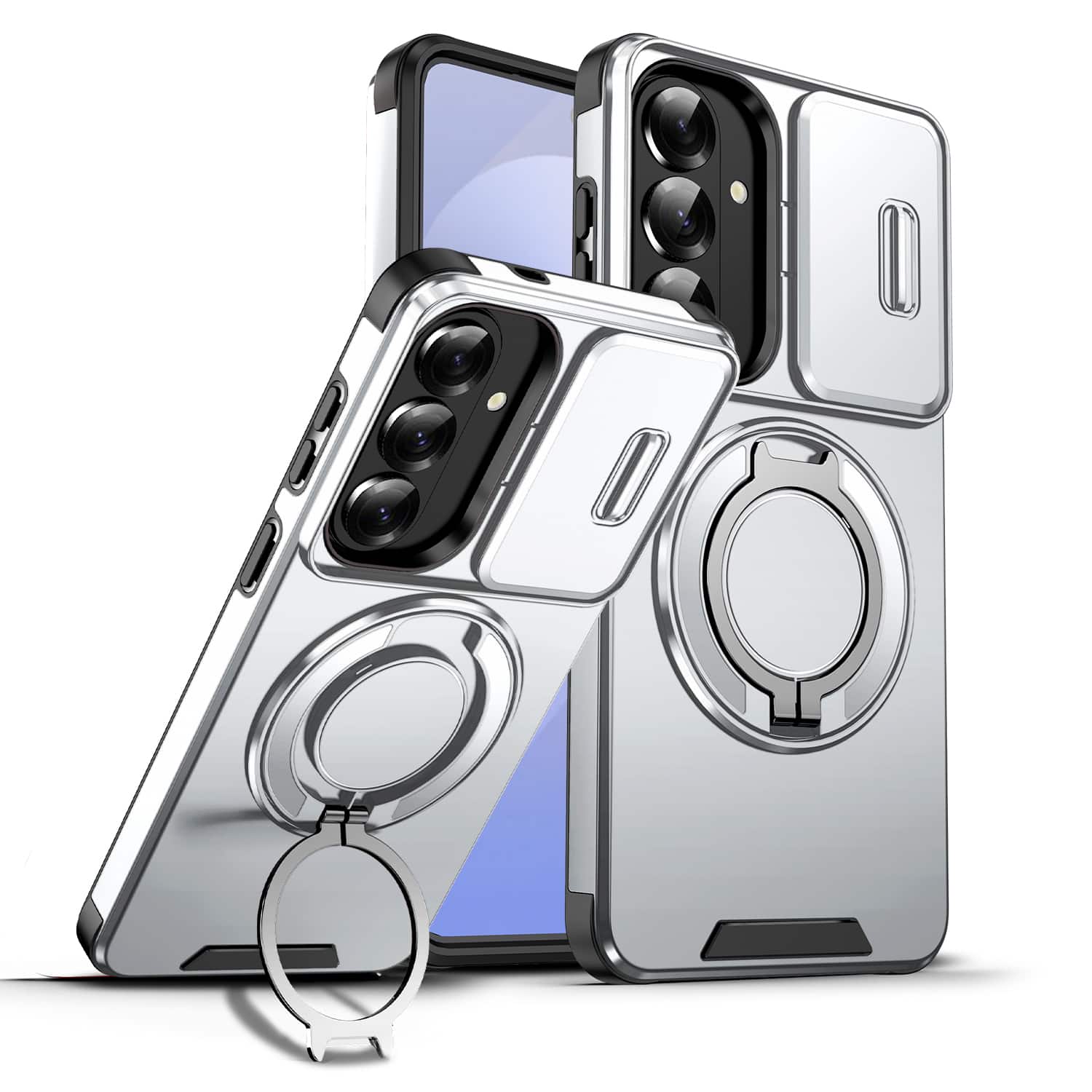 UUCOVER - For Samsung Galaxy S26+ Magnetic Case with Slide Camera Lens Cover and Rotatable Ring Kickstand, Drop Protection Cover - Silver