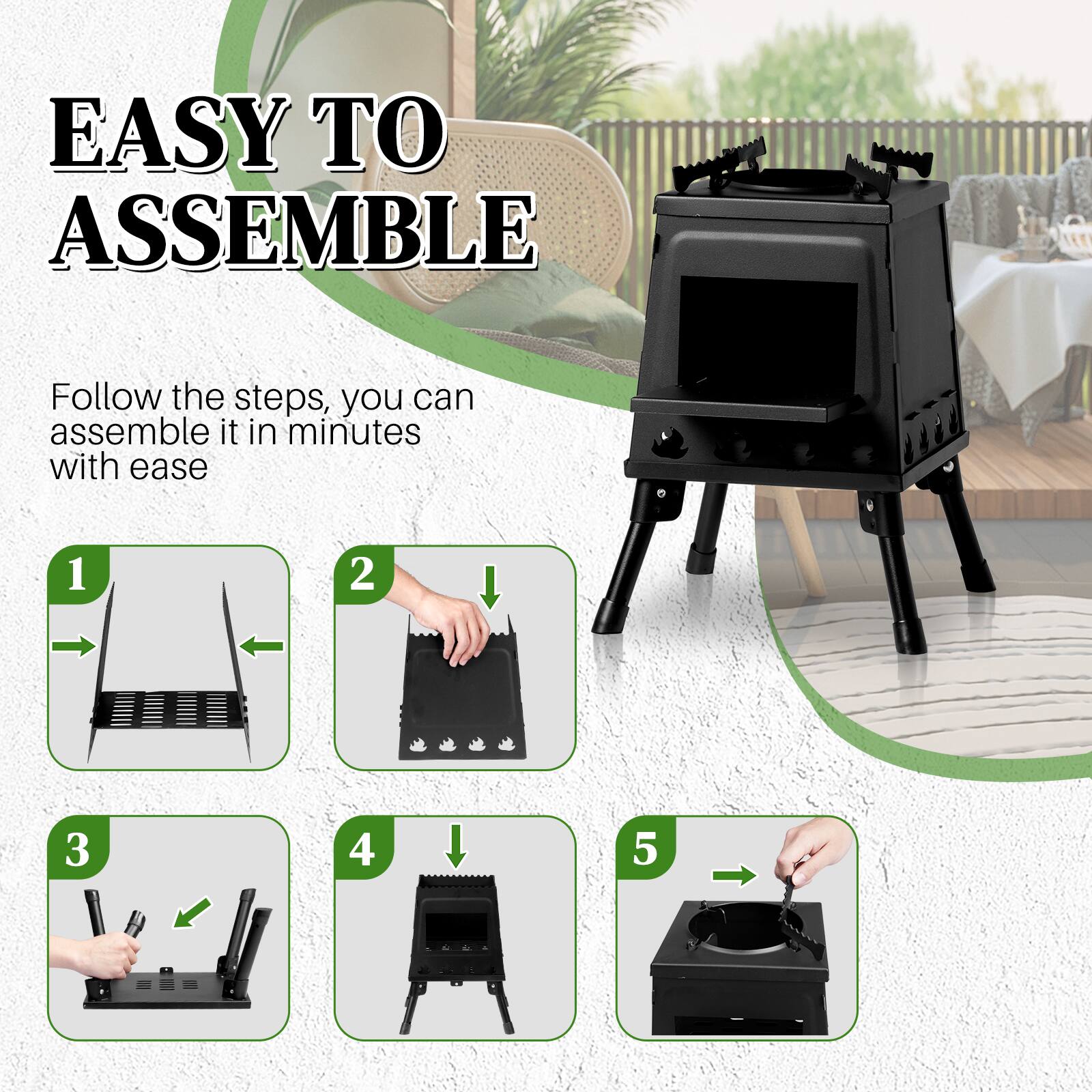 Alt View 4. Winado - Wood Burning Tent Stove, Portable, for Outdoor Camping, Outside - Black.