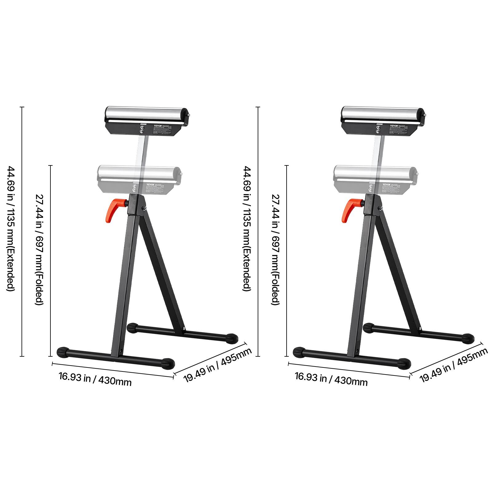 1 b 44.69 in / 1135 mm (Extended) 27.44 in / 697 mm (Folded)  
16.93 in / 430mm  
19.49 in / 495mm